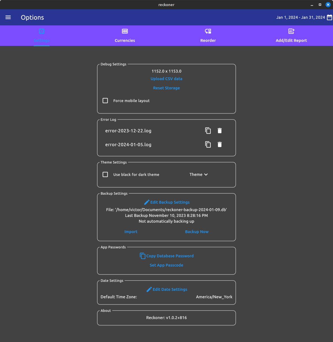 Settings Page