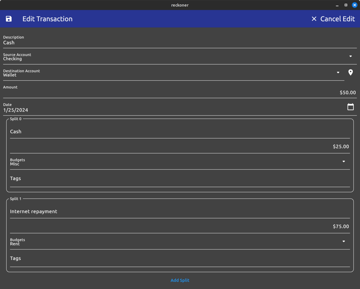 Transaction Edit Page