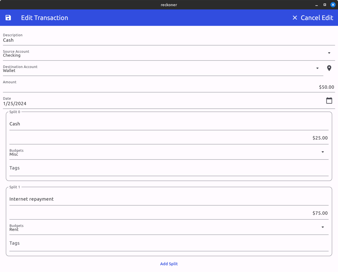 Transaction Edit Page